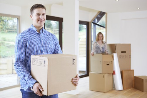 Boxes and furniture prepared for a local home removal service