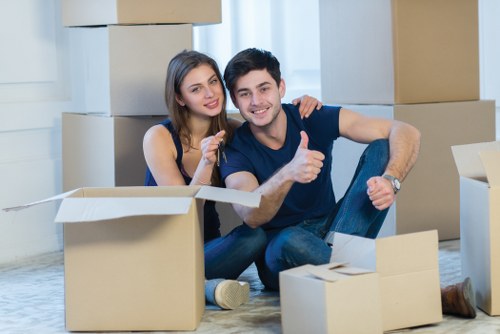 Packed boxes and furniture ready for a home move in Thornton Heath